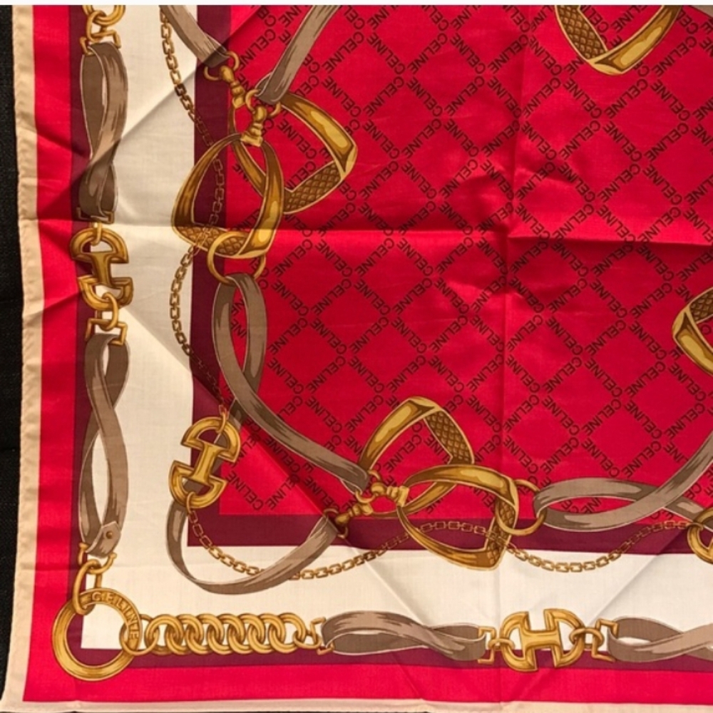 Celine Red and Gold Chain Motif Scarf / Bandana LNC - Picture 10 of 11